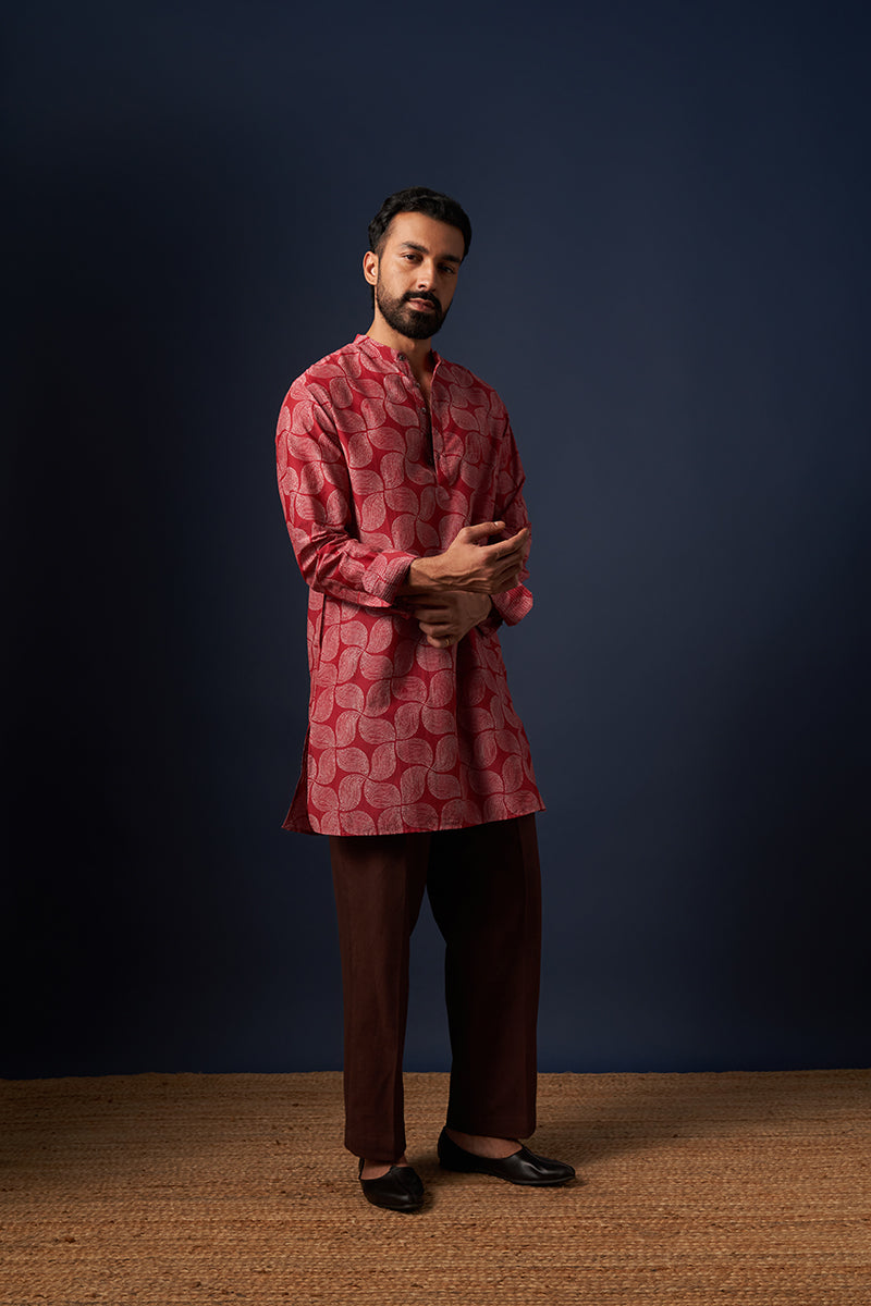 Wine Wind Cotton Silk Hand Blockprinted Kurta