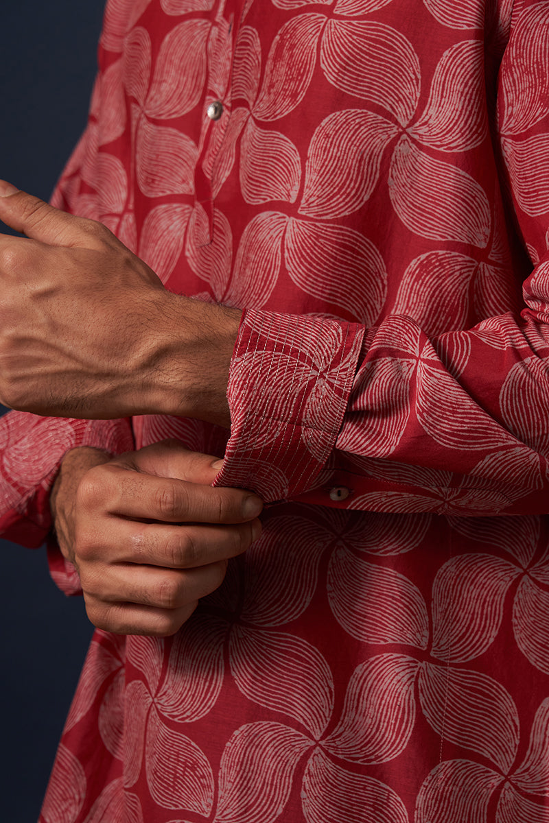 Wine Wind Cotton Silk Hand Blockprinted Kurta