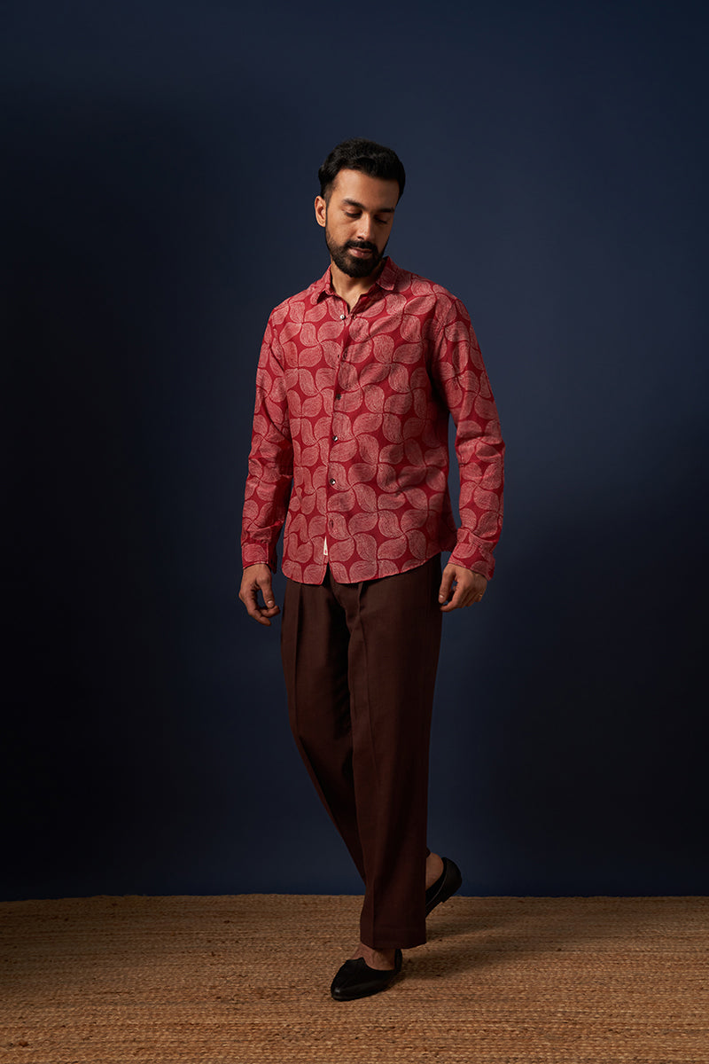 Wine Wind Cotton Silk Hand Blockprinted Shirt