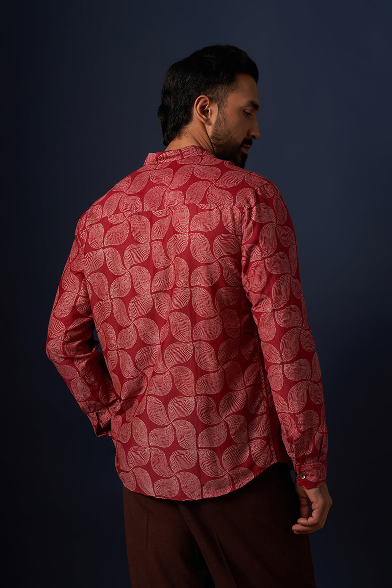 Wine Wind Cotton Silk Hand Blockprinted Shirt