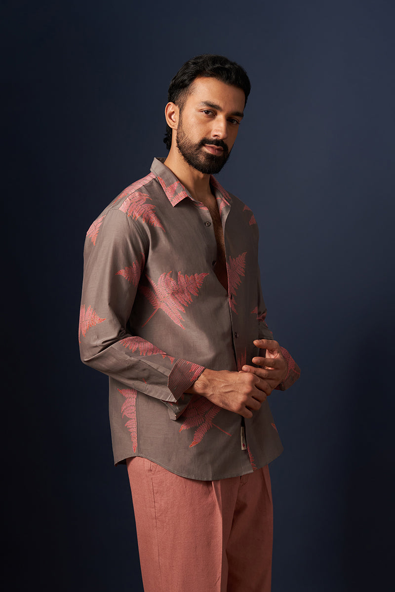Grey Fern Cotton Silk Hand Blockprinted Shirt