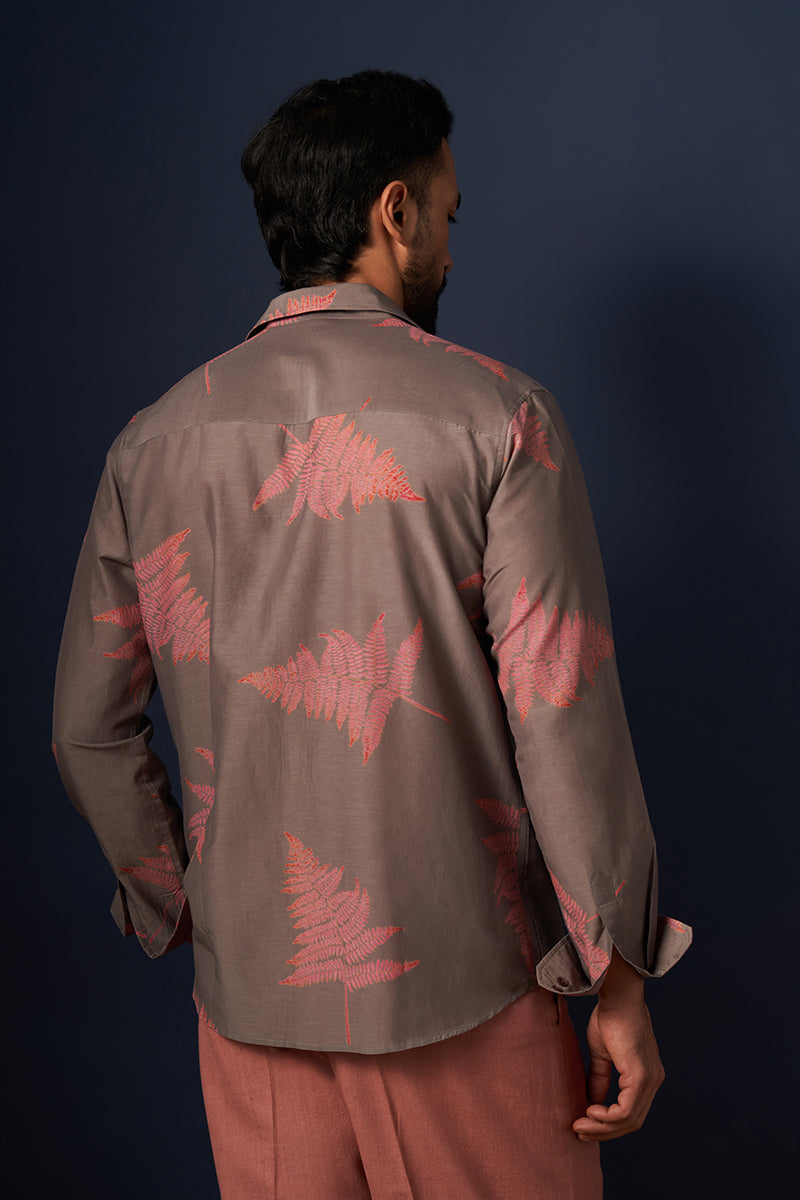Grey Fern Cotton Silk Hand Blockprinted Shirt