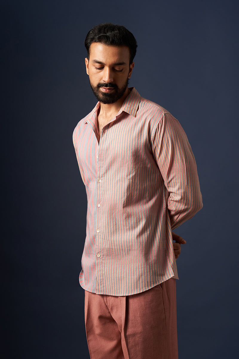 Falsa Stripes Voile Hand Blockprinted Shirt