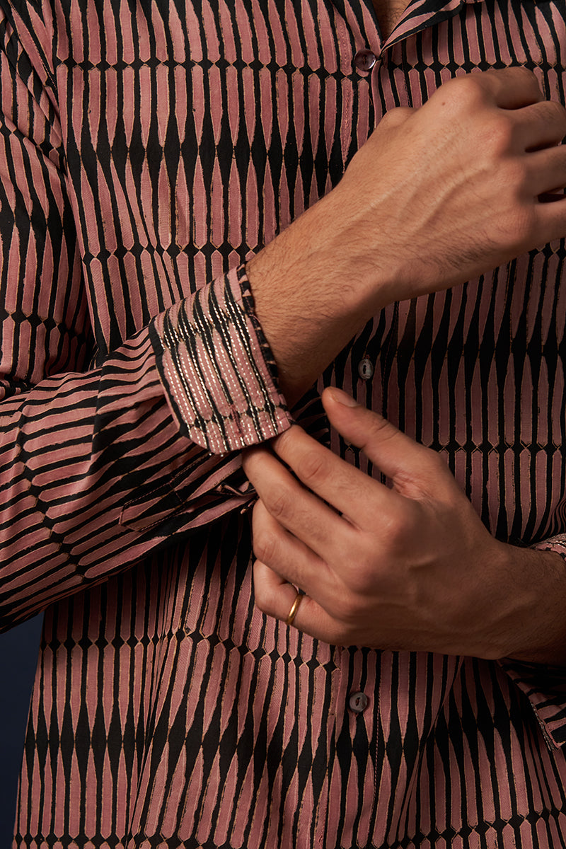 Black Pencil Cotton Silk Hand Blockprinted Shirt