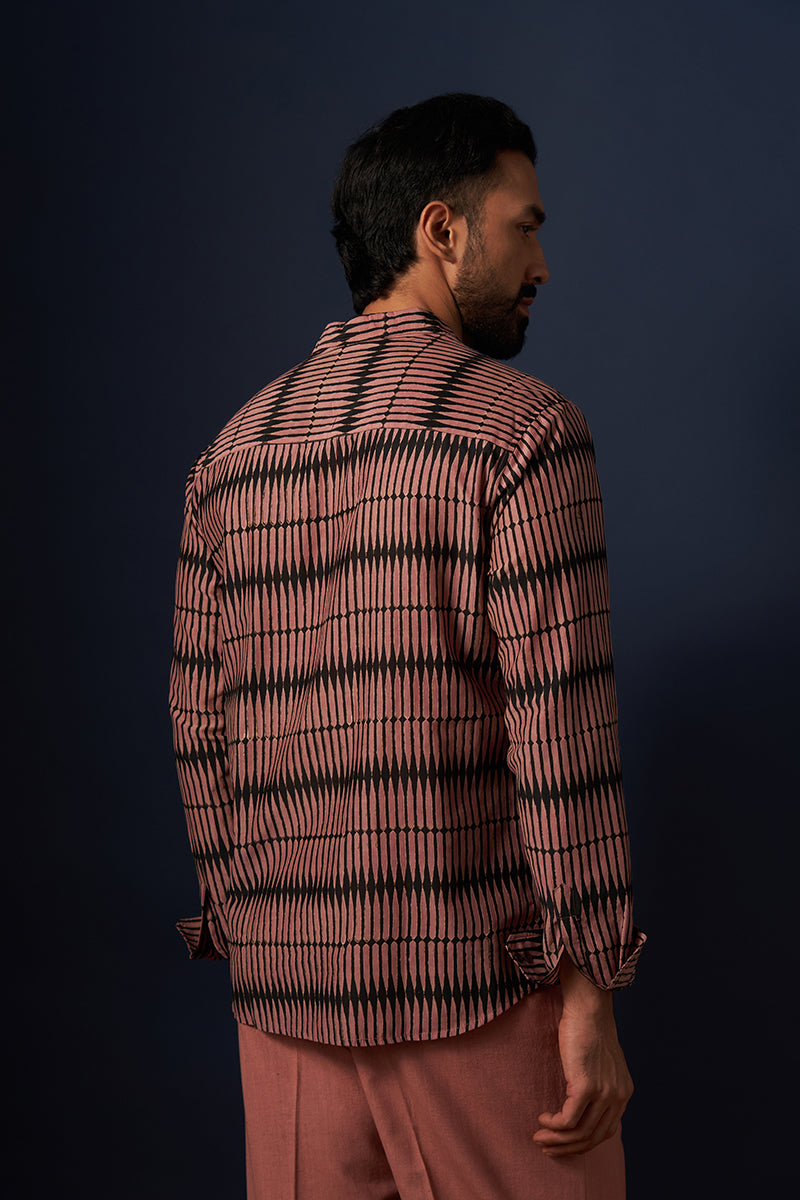 Black Pencil Cotton Silk Hand Blockprinted Shirt