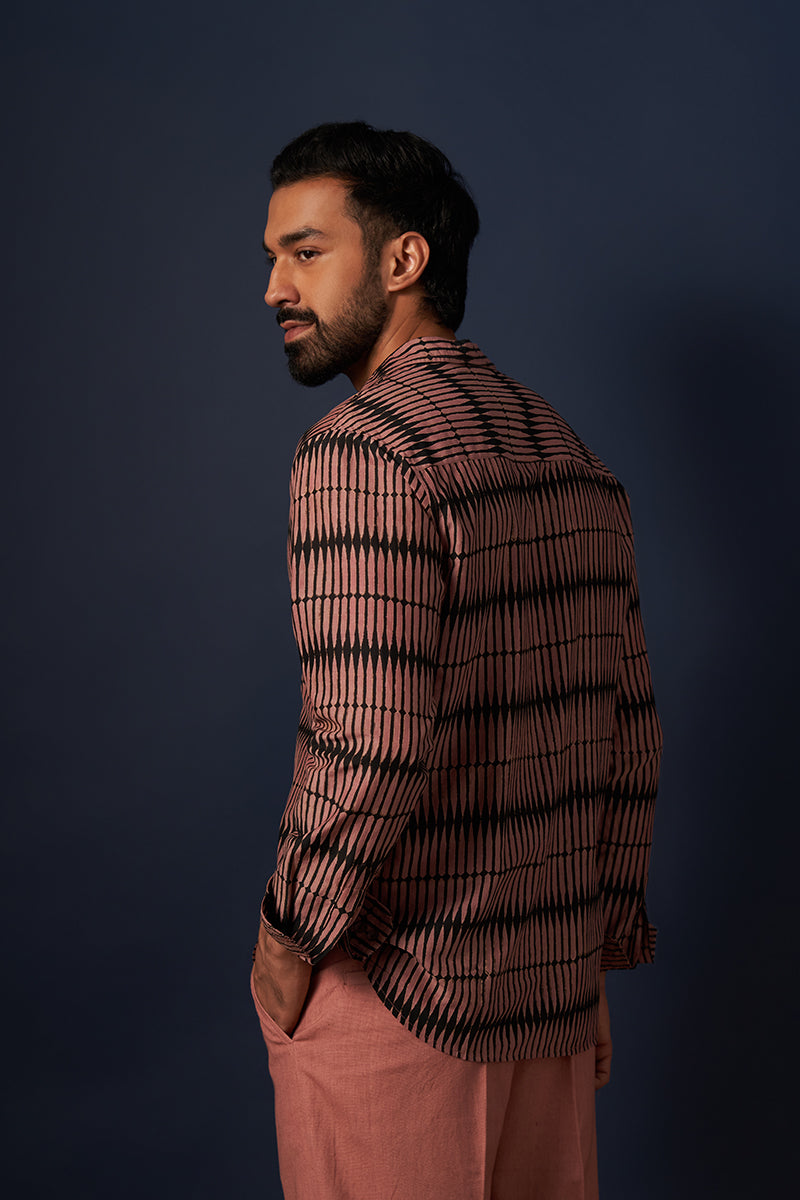 Black Pencil Cotton Silk Hand Blockprinted Shirt