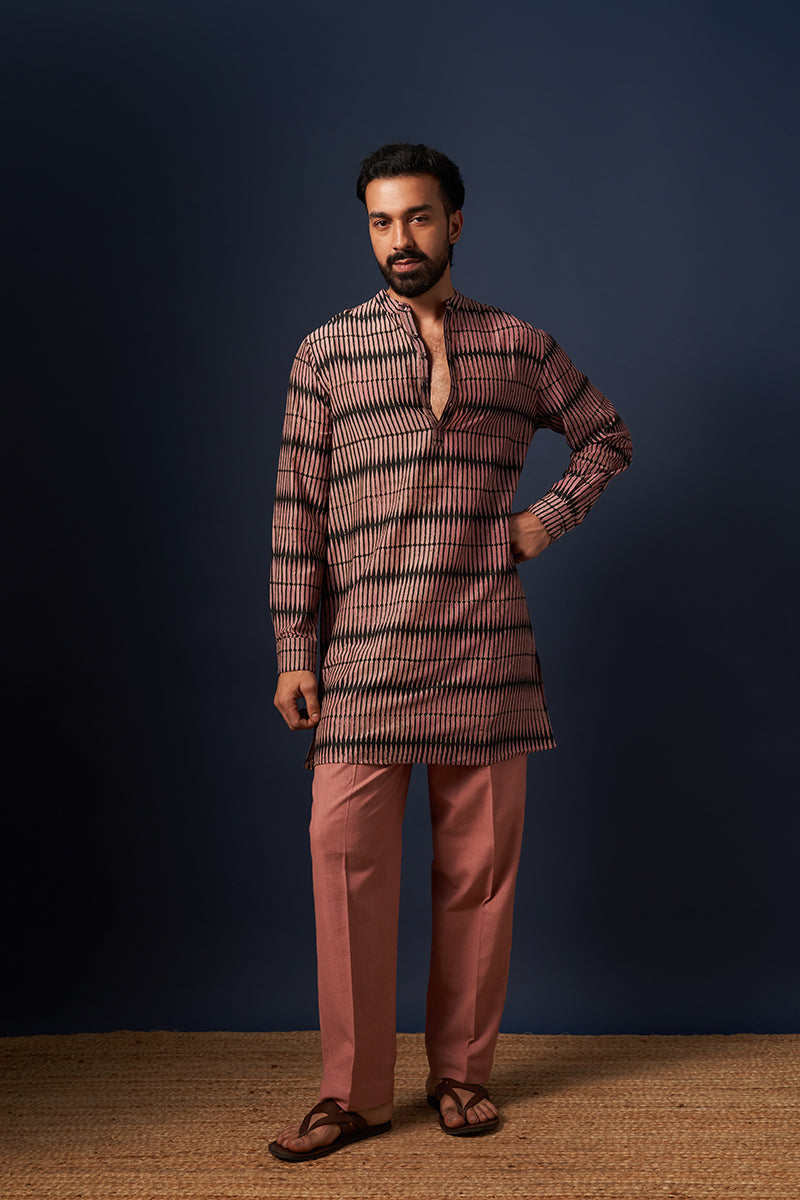Black Pencil Cotton Silk Hand Blockprinted Kurta