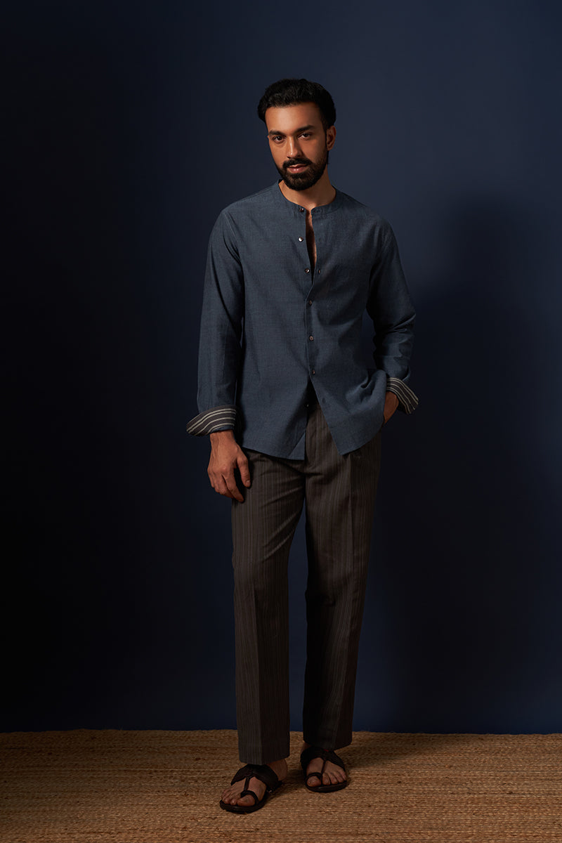Karma Blue Black Handspun Handwowen Cotton Shirt