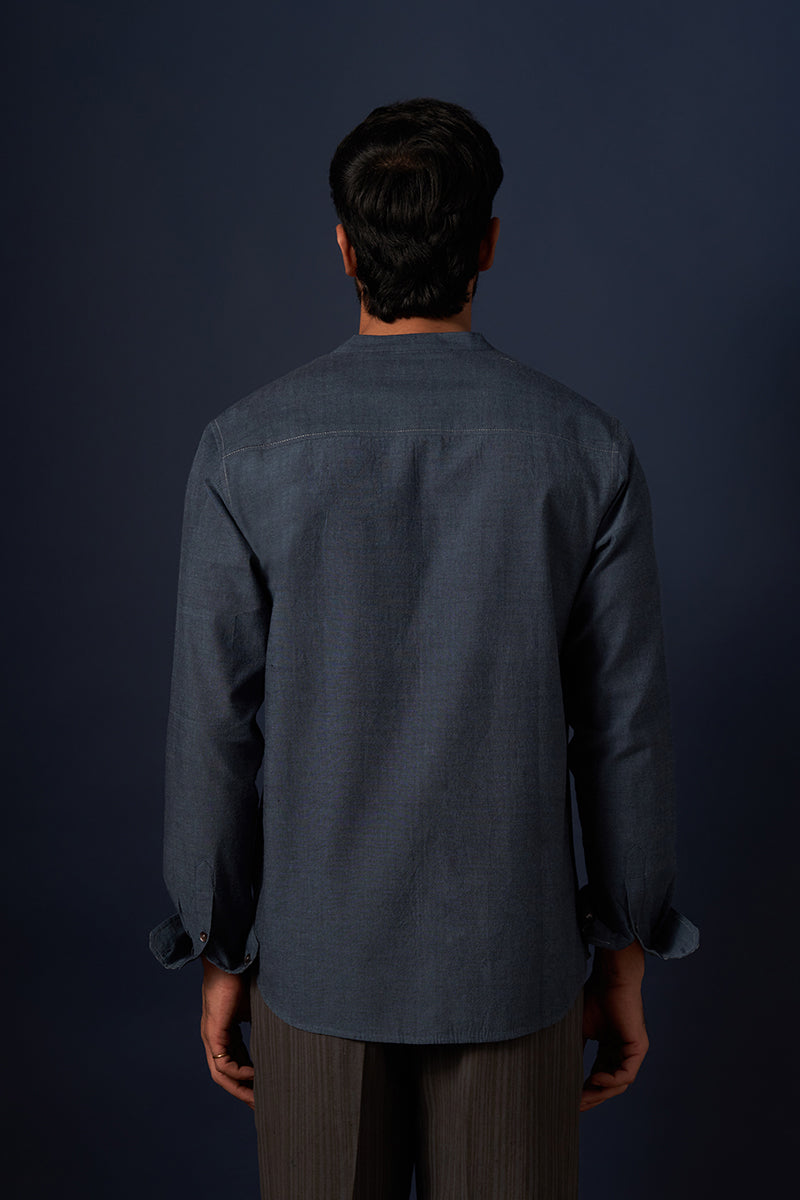 Karma Blue Black Handspun Handwowen Cotton Shirt