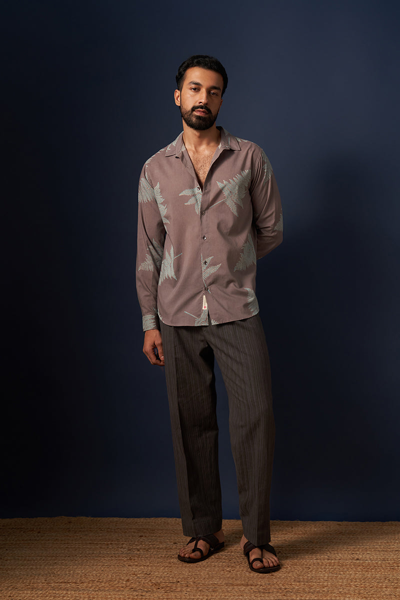 Grey Fern Voile Hand Blockprinted Shirt