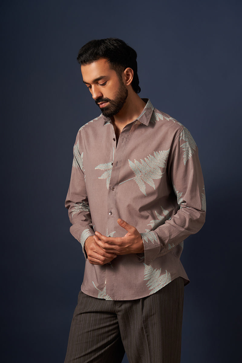 Grey Fern Voile Hand Blockprinted Shirt
