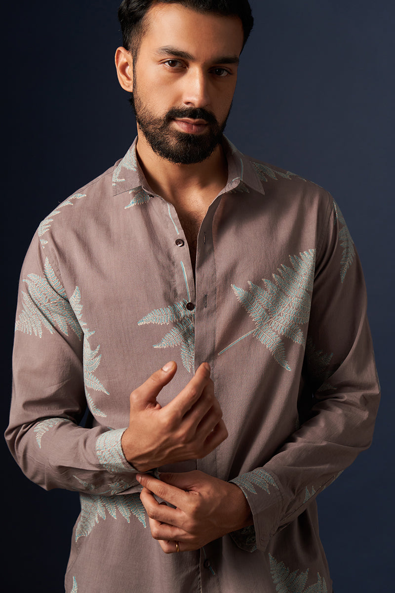 Grey Fern Voile Hand Blockprinted Shirt