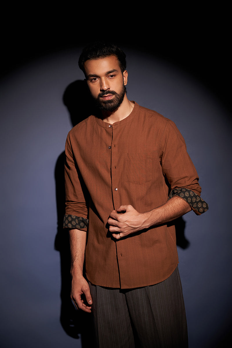 Mool Brown Handspun Handwowen Cotton Shirt