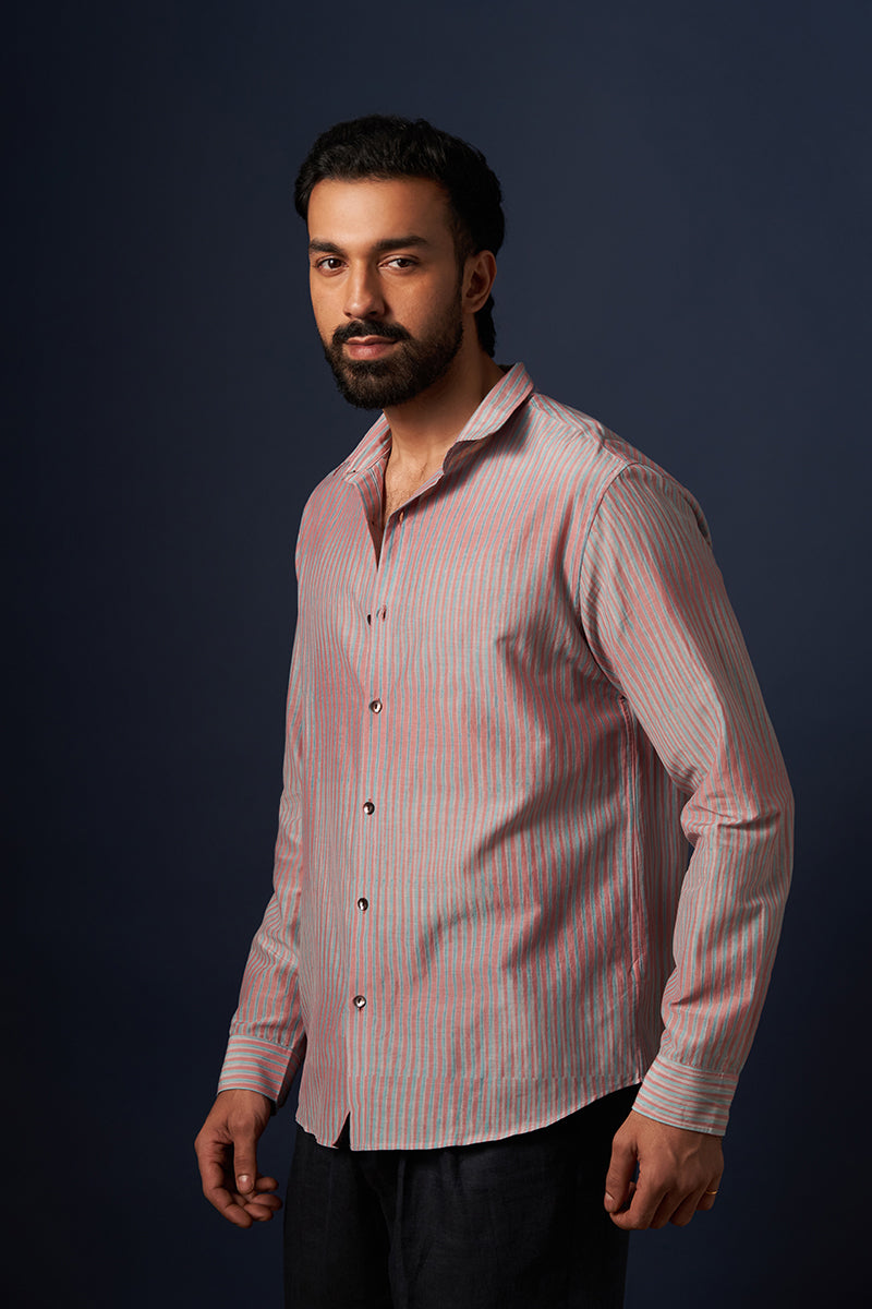 Pink Stripes Cotton Silk Hand Blockprinted Shirt