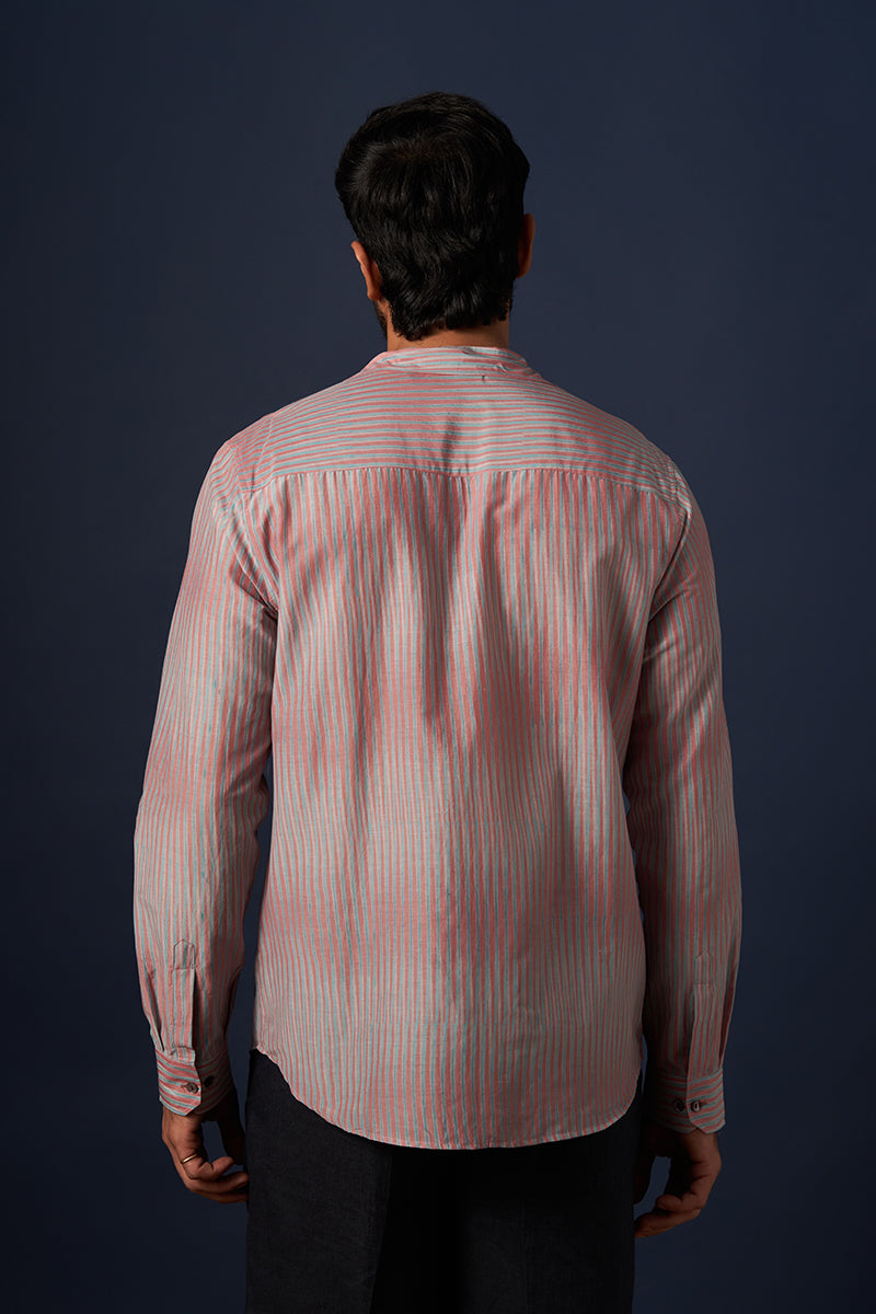 Pink Stripes Cotton Silk Hand Blockprinted Shirt
