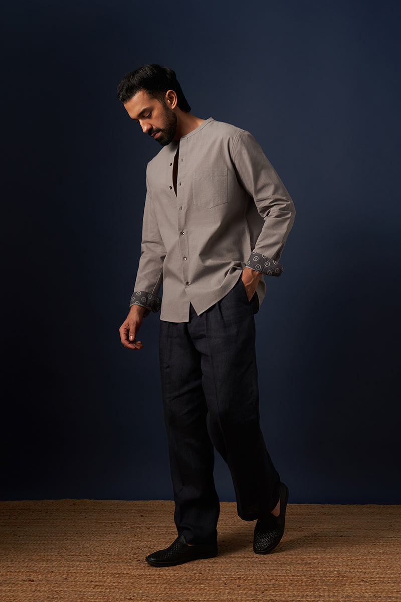 Aksh Grey Handspun Handwowen Cotton Shirt