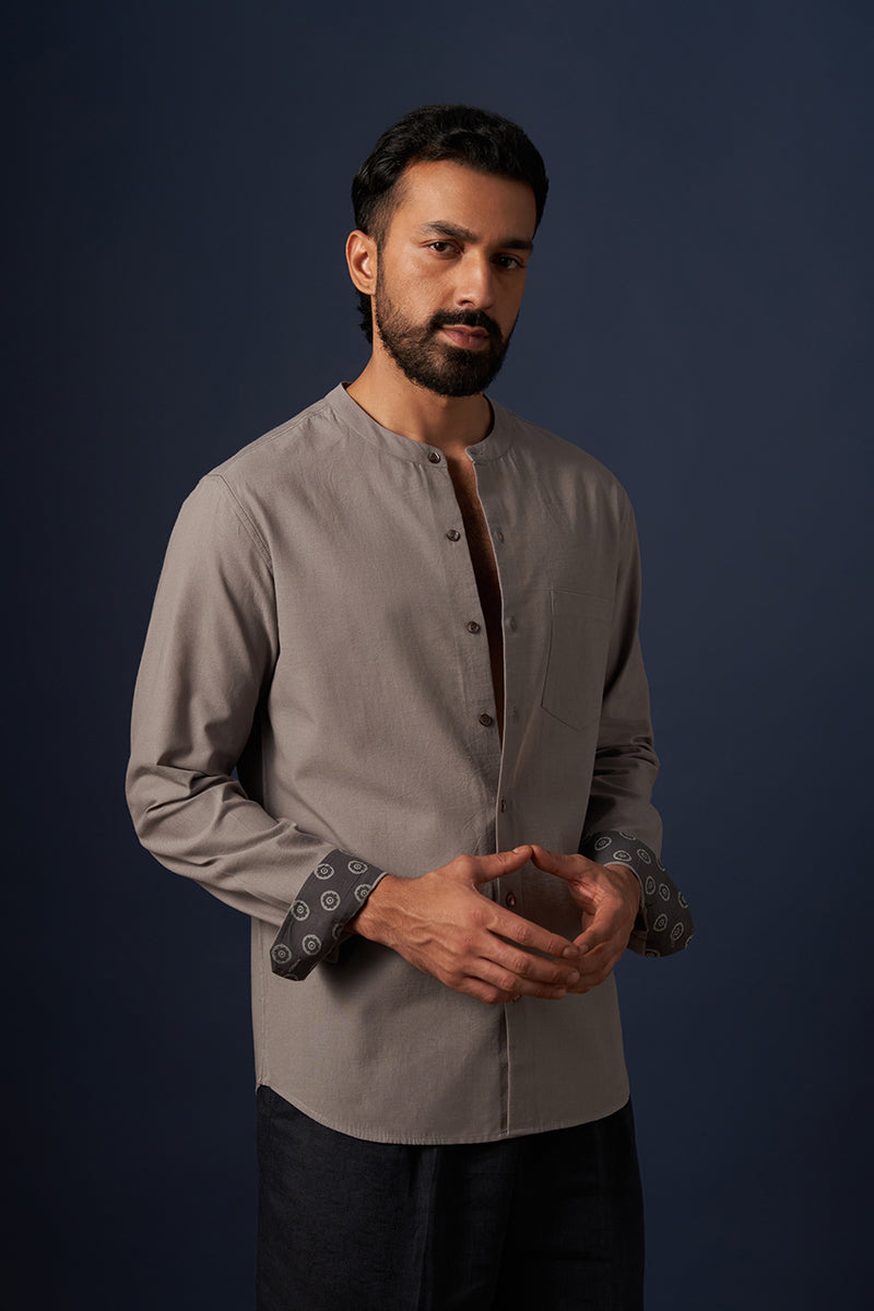 Aksh Grey Handspun Handwowen Cotton Shirt