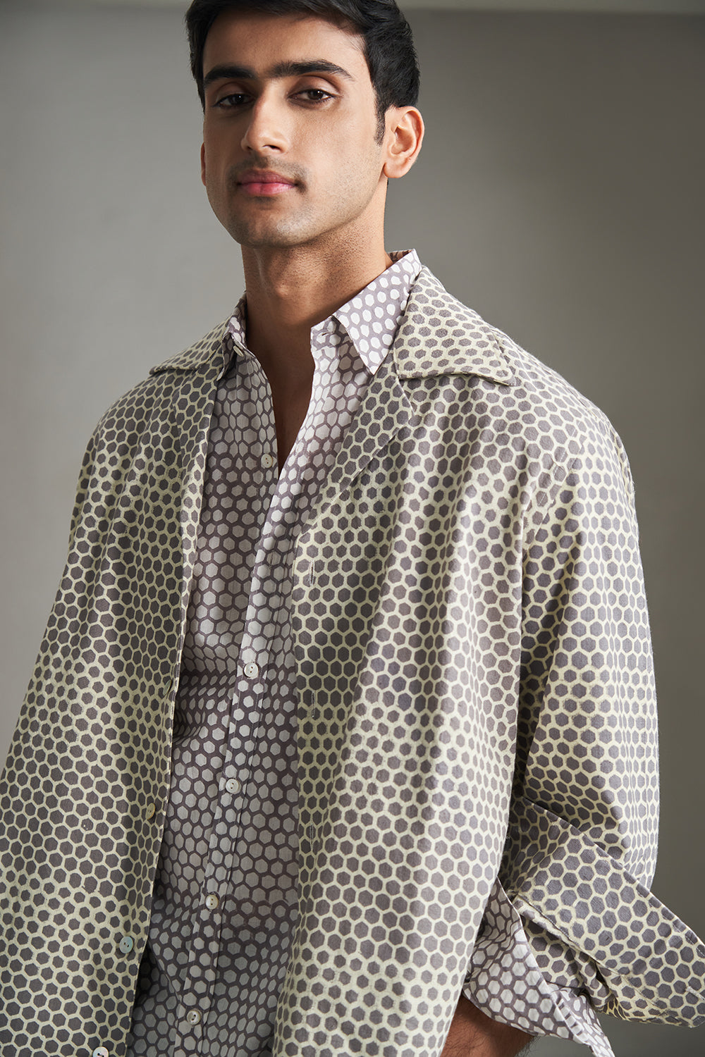 Grey Honeycomb Shacket
