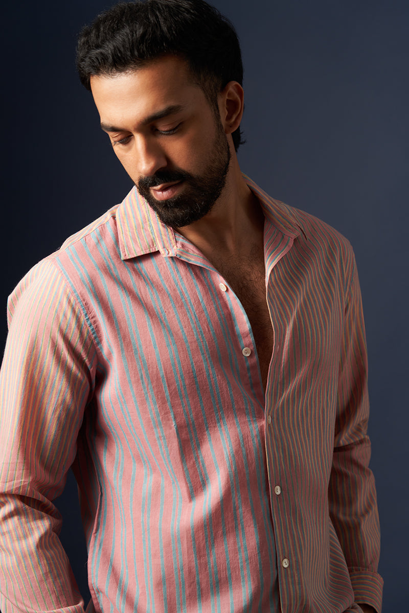 Falsa Stripes Voile Hand Blockprinted Shirt