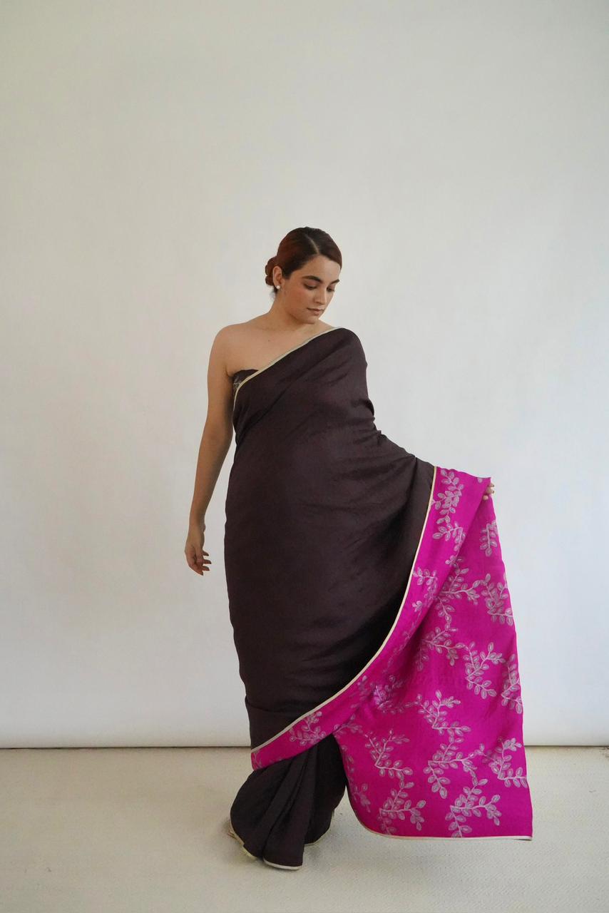 Athiya Mulberry Silk Flip Pallu Saree Brown Pink