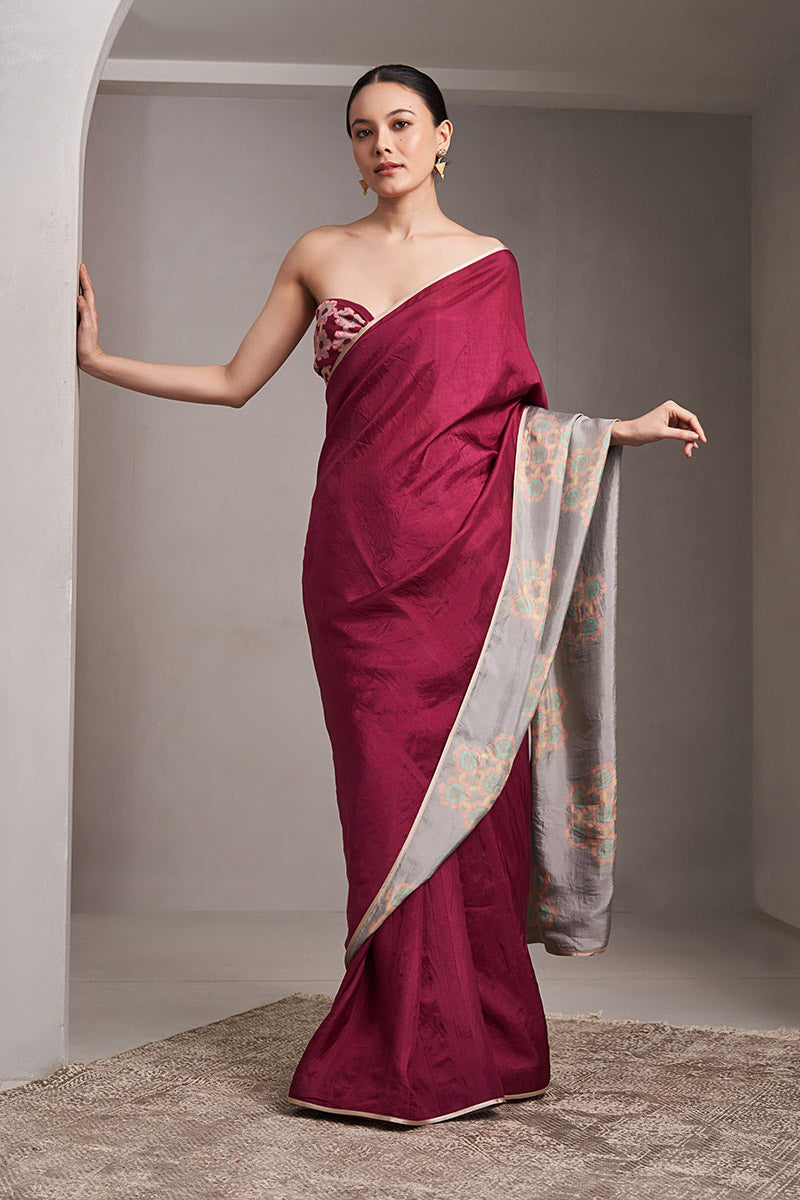 Gayatri Mulberry Silk Flip Pallu Saree Wine Grey