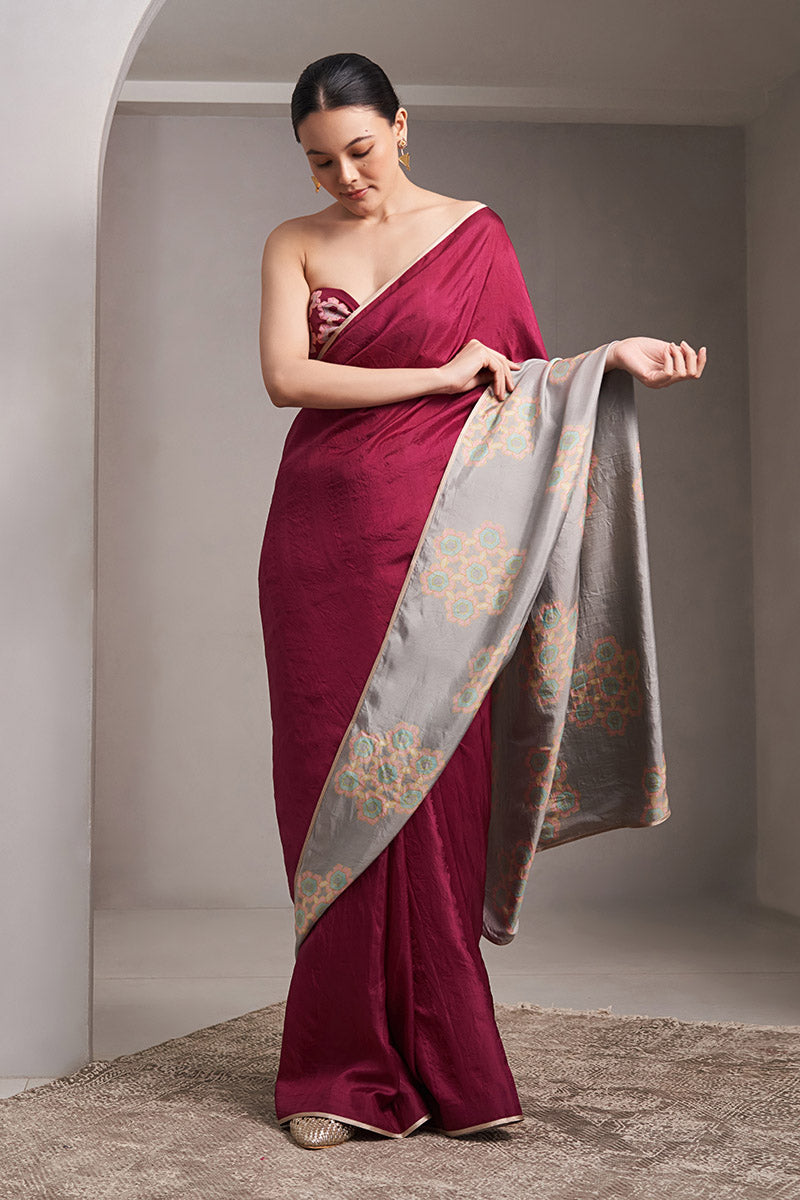 Gayatri Mulberry Silk Flip Pallu Saree Wine Grey
