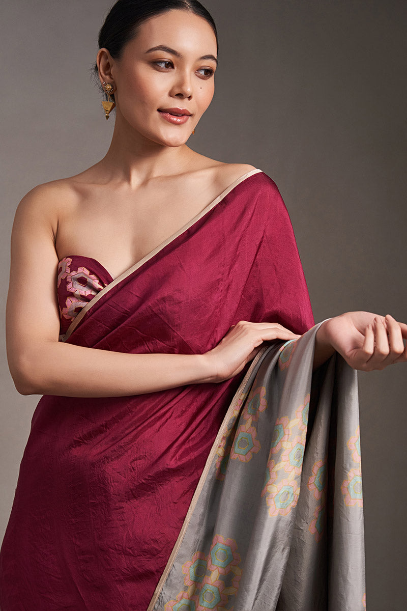 Gayatri Mulberry Silk Flip Pallu Saree Wine Grey