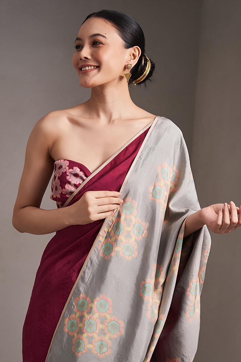 Gayatri Mulberry Silk Flip Pallu Saree Wine Grey