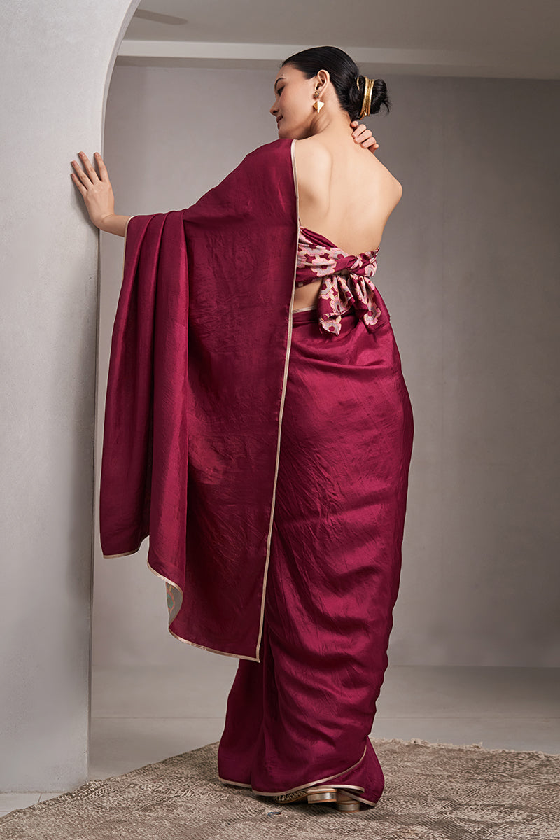 Gayatri Mulberry Silk Flip Pallu Saree Wine Grey