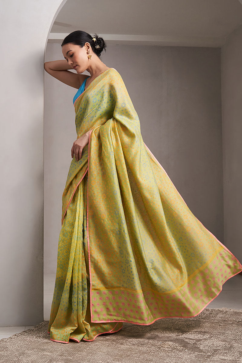 Ganga Maheshwari Block Printed Flip Pallu Saree - Green_Yellow